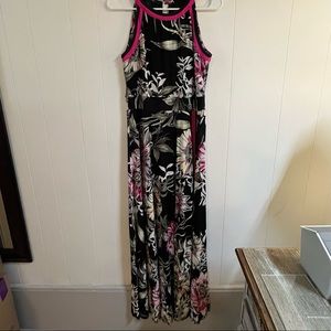 INC Bold black, white, and hot pink floral sundress summer dress maxi dress